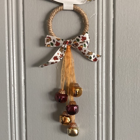 NWT Gold Fall Harvest Theme Door Knob Hanger w/ Bells & Bow - Picture 6 of 8